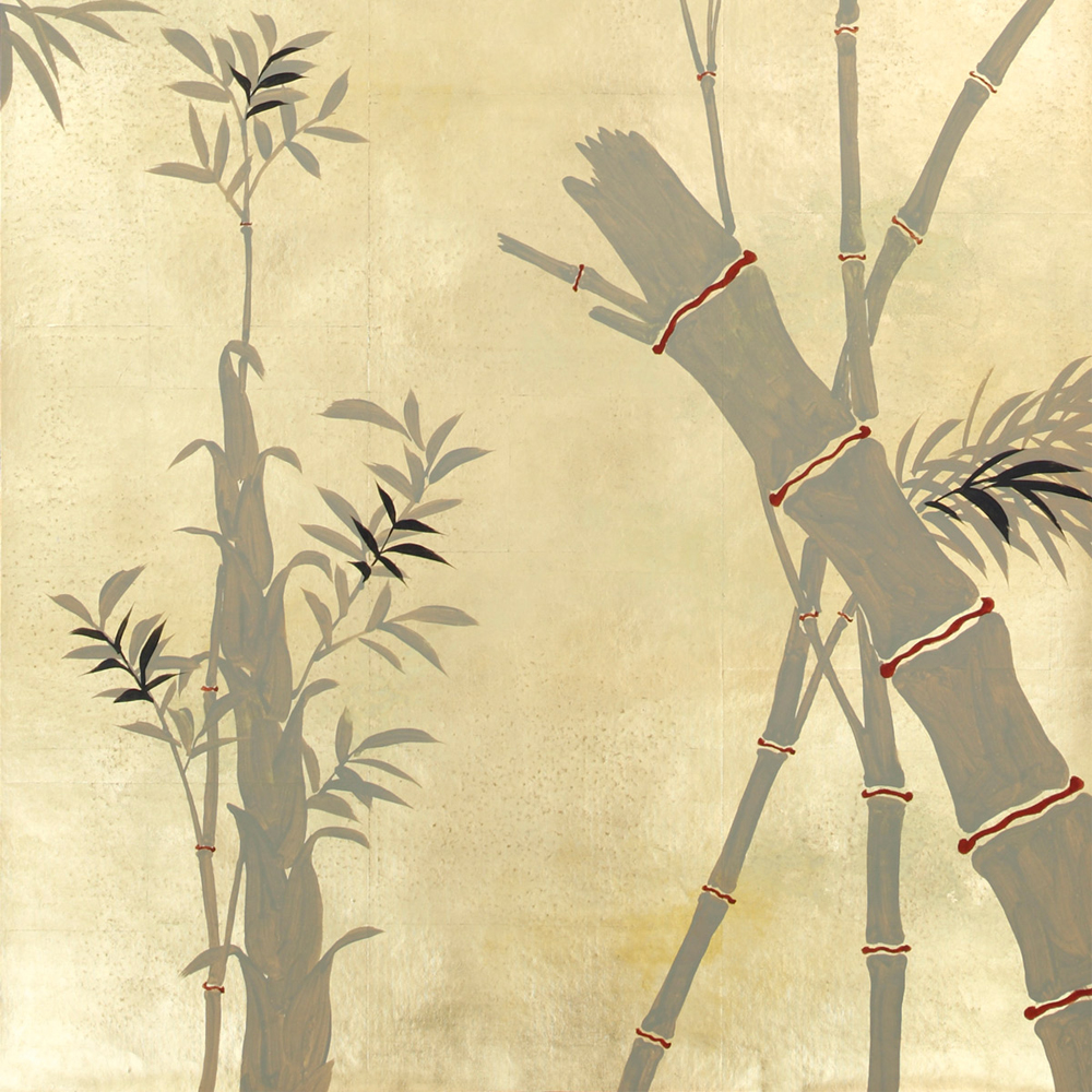 Обои ручная роспись Bamboo Dark Lacquer on Deep Rich Gold gilded tea paper