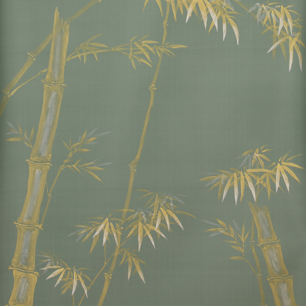 Обои ручная роспись Bamboo Golden on Blue grey dyed silk