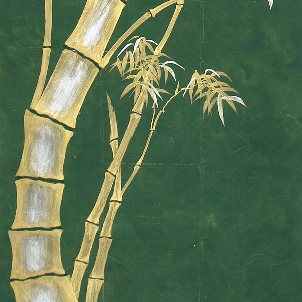 Обои ручная роспись Bamboo Golden on Edo Green India tea paper