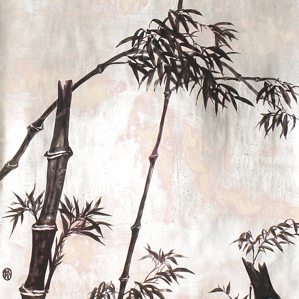 Обои ручная роспись Bamboo Quicksilver on Tarnished Silver gilded paper