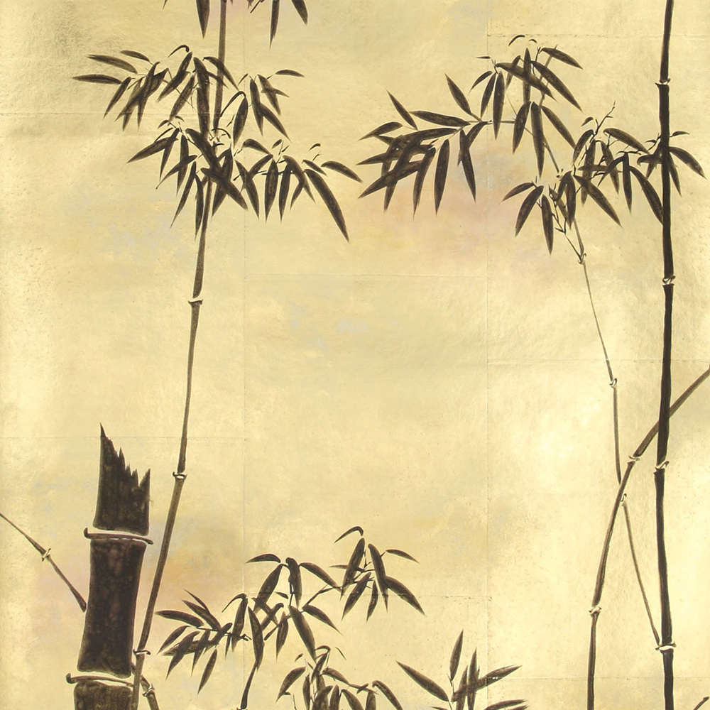 Обои ручная роспись Bamboo Quicksilver on Warm Gold gilded tea paper