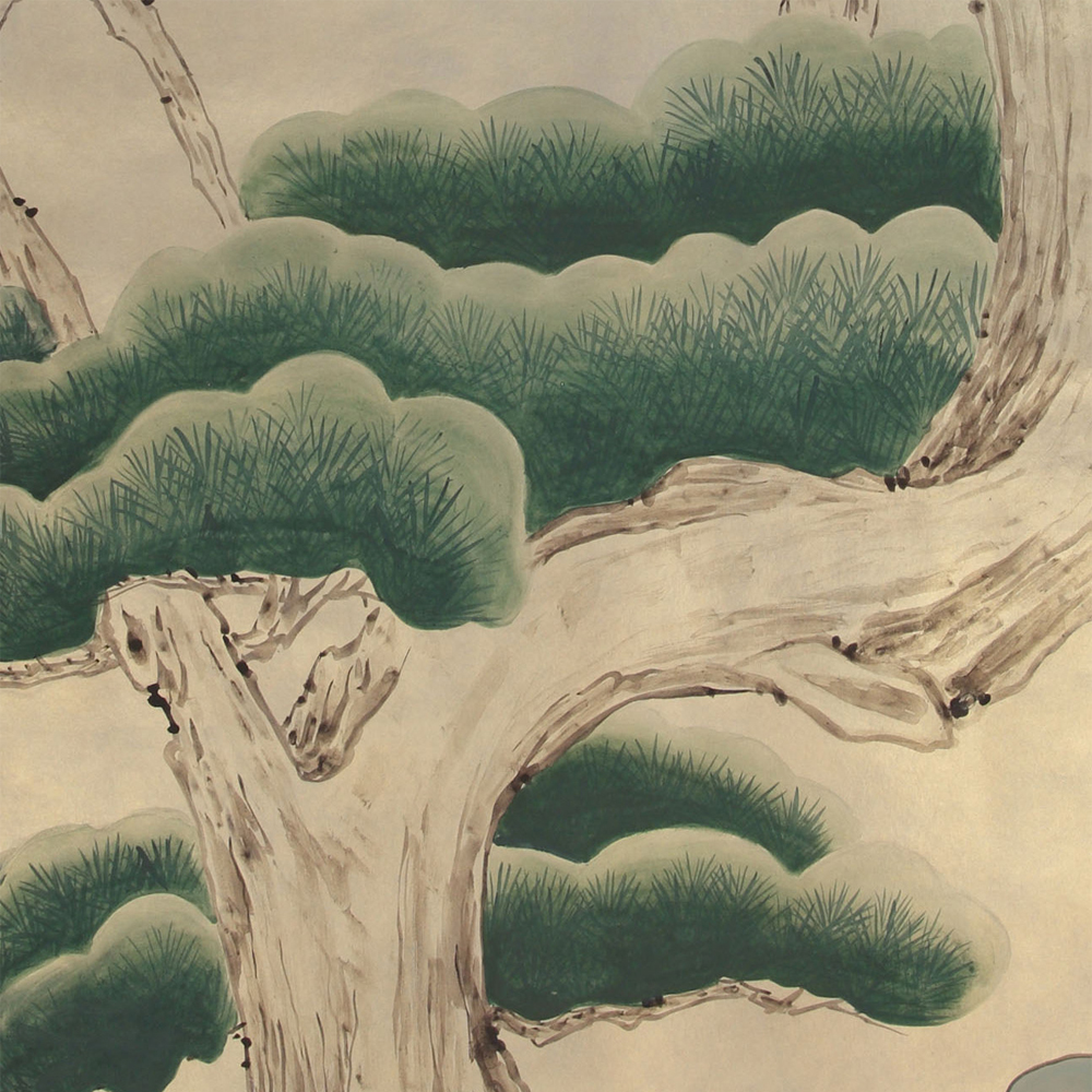 Обои ручная роспись Bamboo River Blossom Original colourway on Brushed Gold gilded paper