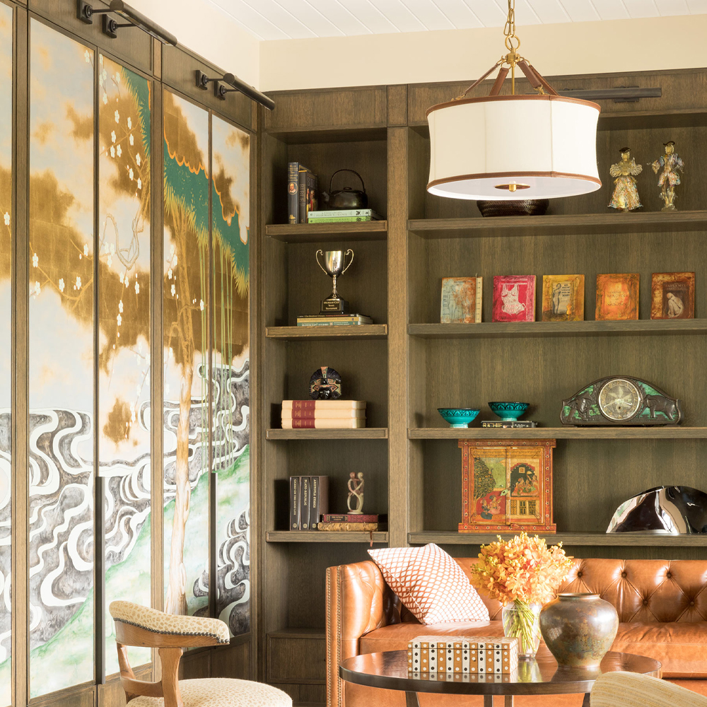 Обои ручная роспись Bamboo River Blossom Original colourway on Deep Rich Gold gilded paper with pearlescent antiquing