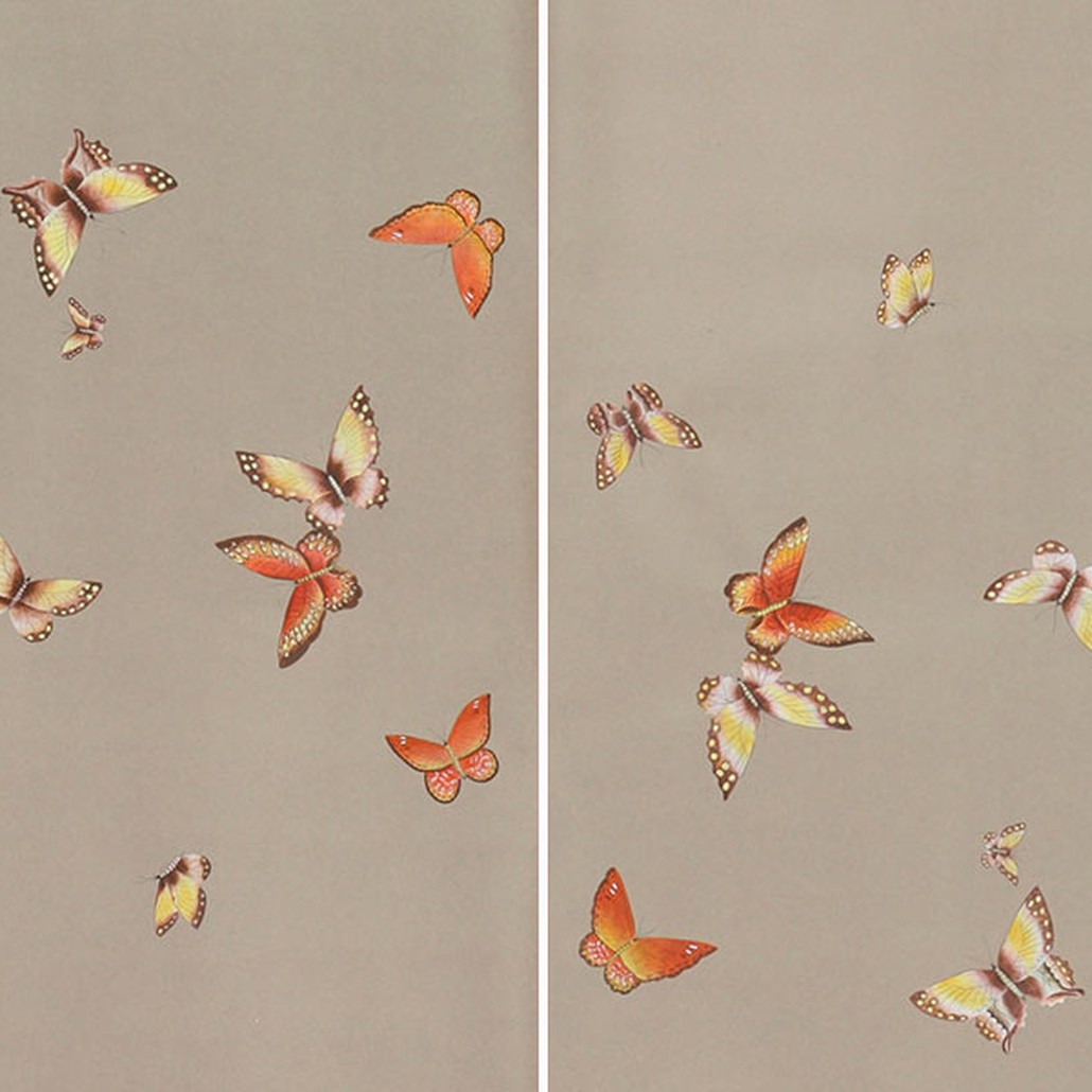 Обои ручная роспись Butterflies Echo on dyed paper