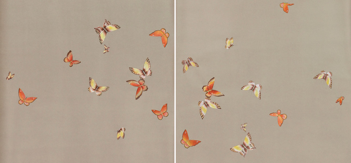 Обои ручная роспись Butterflies Echo on dyed paper