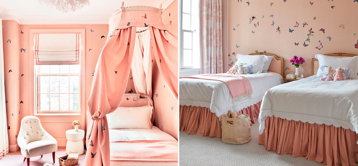 Обои ручная роспись Butterflies Icarus on Gentleman's Pink dyed silk