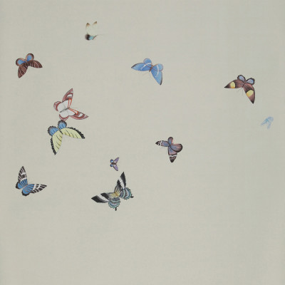 Обои ручная роспись Butterflies Icarus on Rose Shadow metallic silk