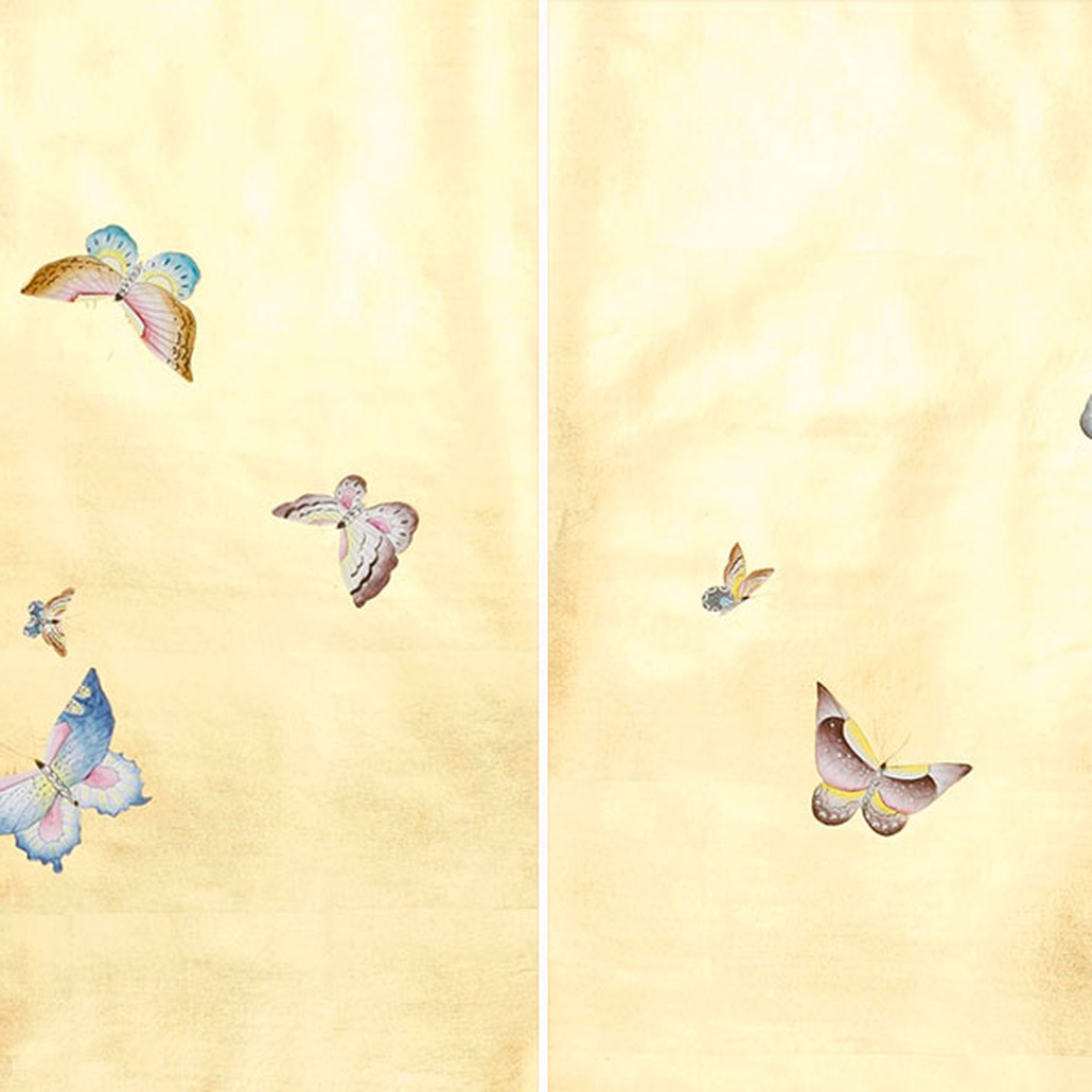 Обои ручная роспись Butterflies Special Colourway on Deep Rich Gold gilded paper