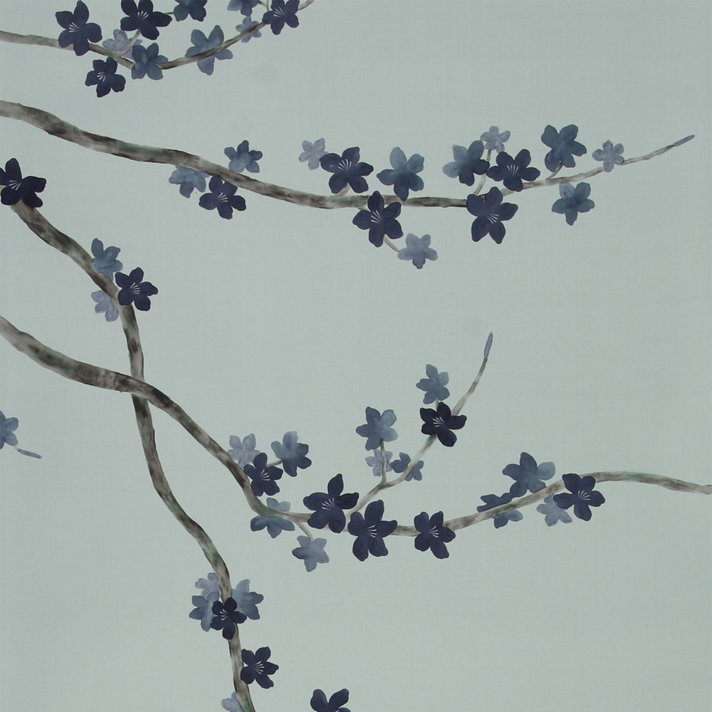 Обои ручная роспись Cherry Tree Original colourway on Adam Grey dyed silk