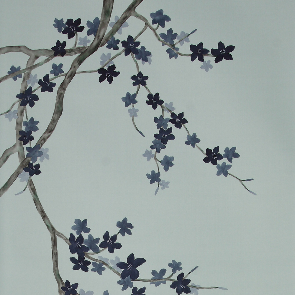 Обои ручная роспись Cherry Tree Original colourway on Adam Grey dyed silk