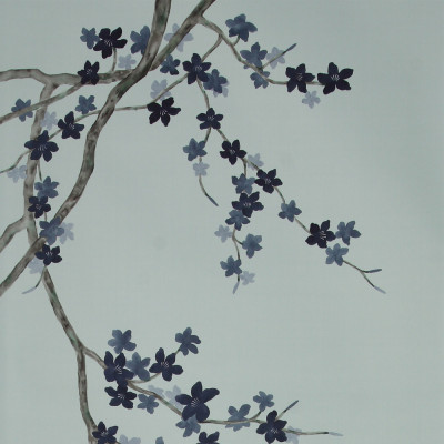 Обои ручная роспись Cherry Tree Original colourway on Adam Grey dyed silk