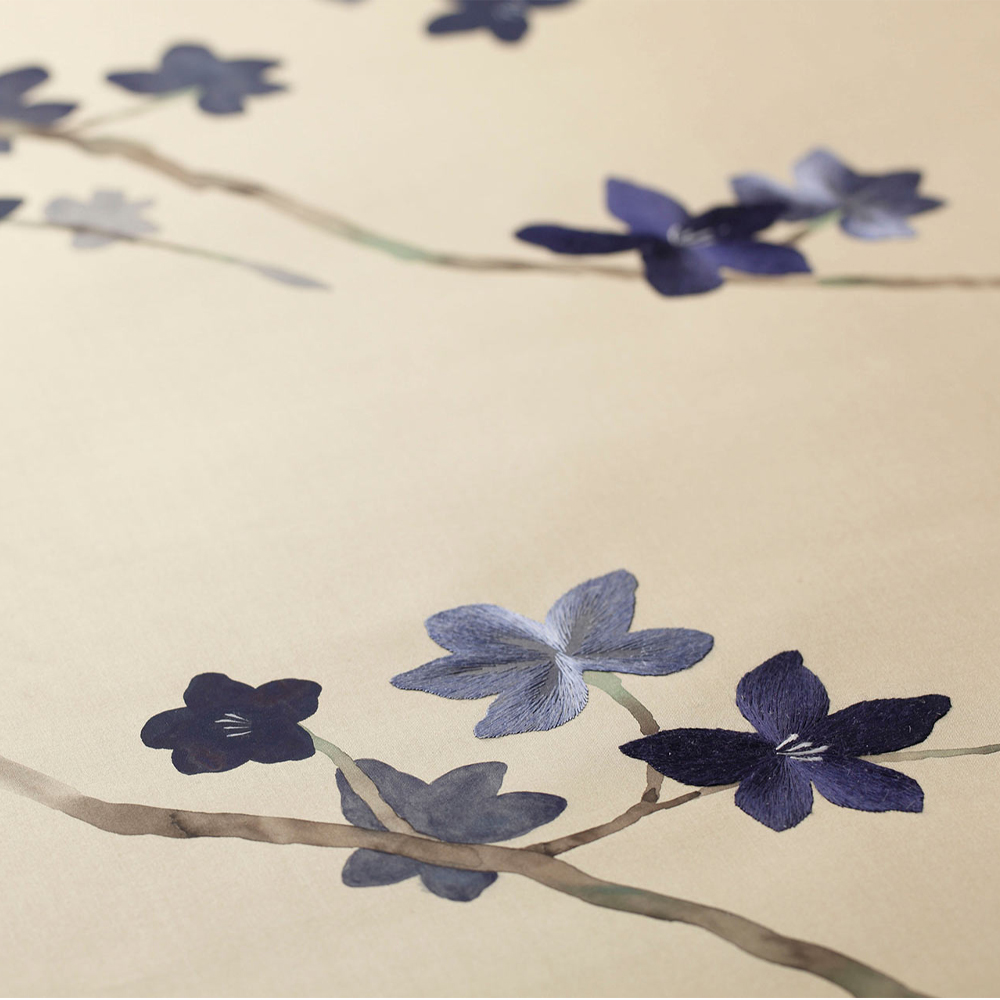 Обои ручная роспись Cherry Tree Original colourway on Stone Ochre dyed silk