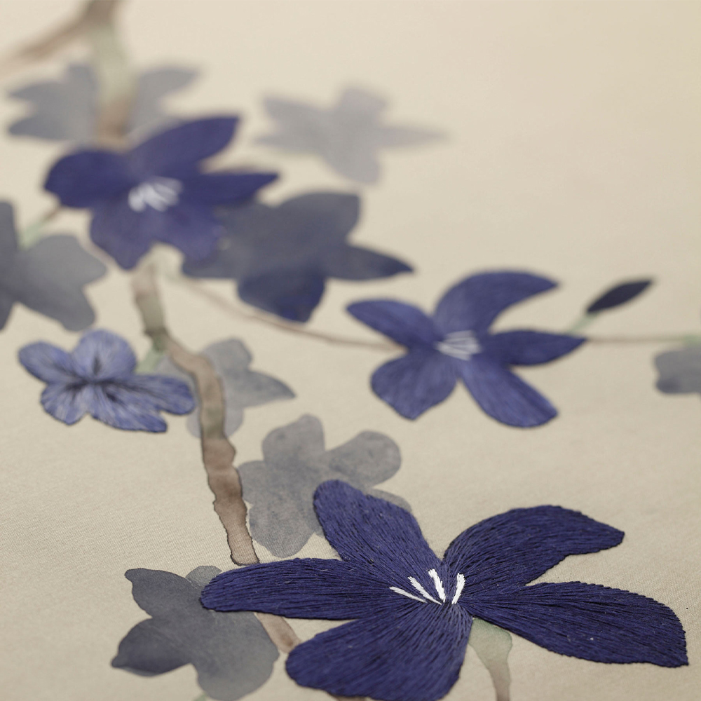 Обои ручная роспись Cherry Tree Original colourway on Stone Ochre dyed silk