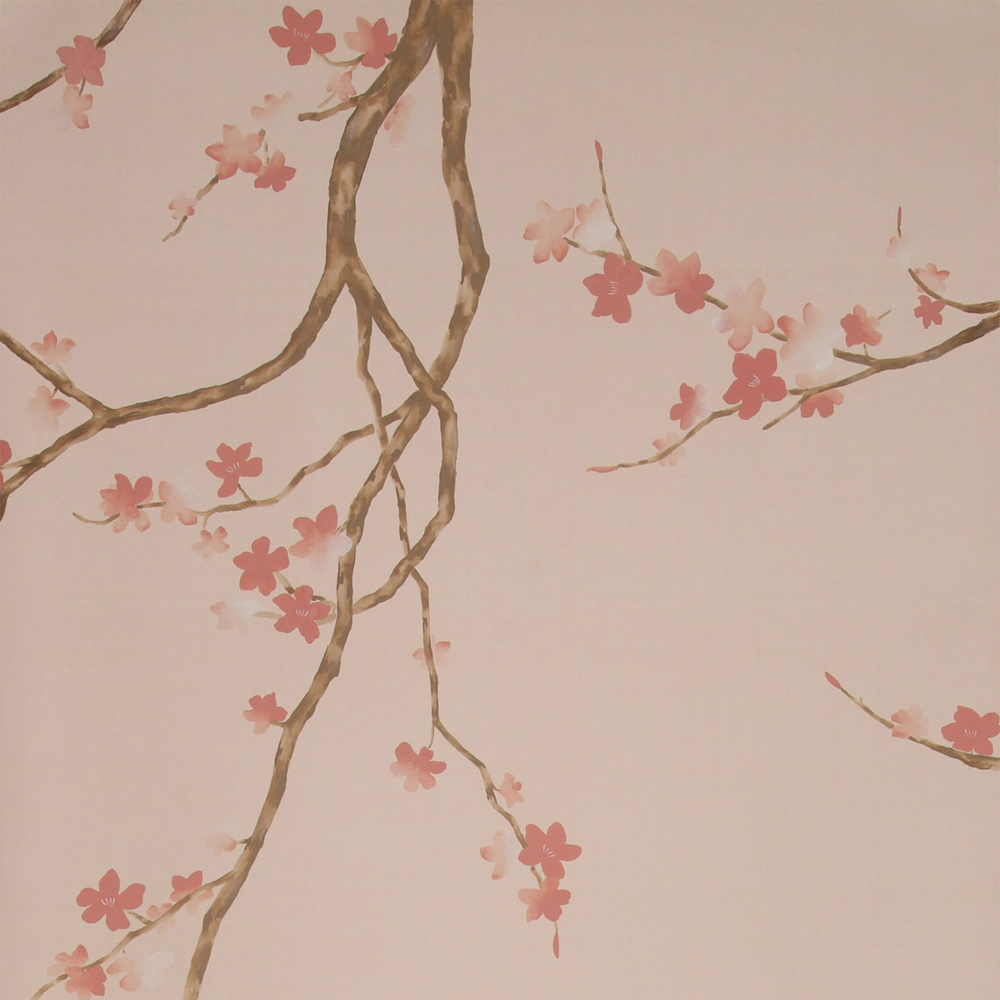Обои ручная роспись Cherry Tree Special Colourway on Gentleman's Pink dyed silk