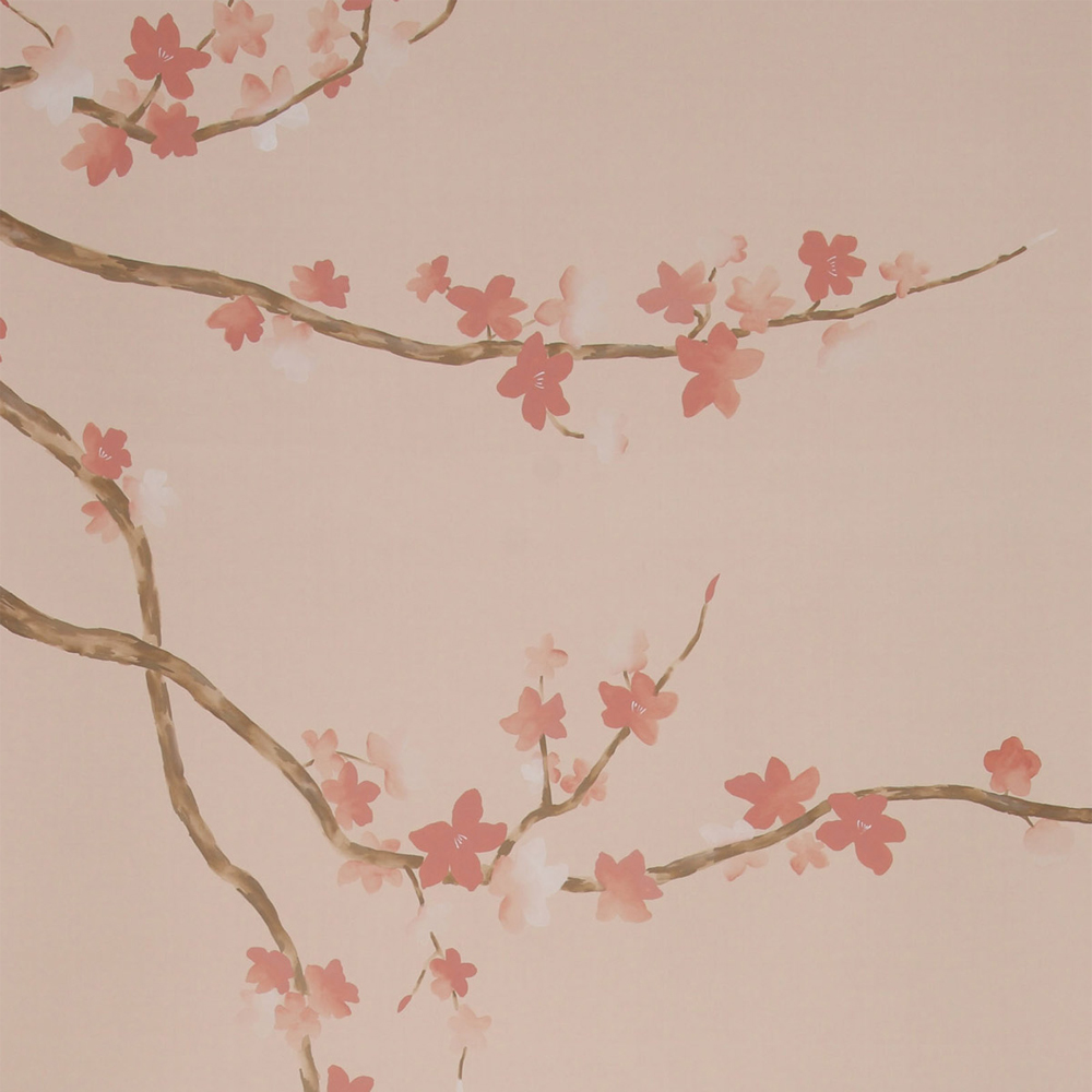 Обои ручная роспись Cherry Tree Special Colourway on Gentleman's Pink dyed silk