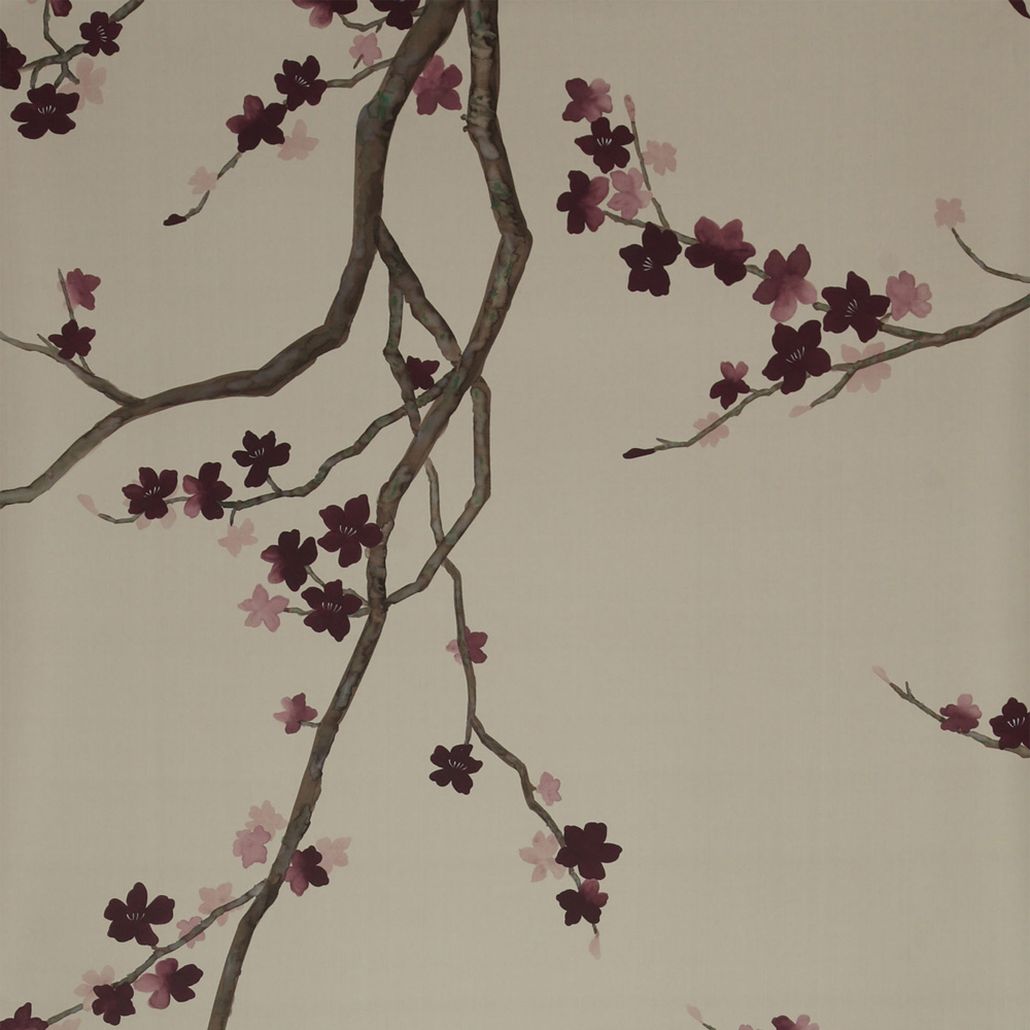 Обои ручная роспись Cherry Tree Special Colourway on Icefield dyed silk