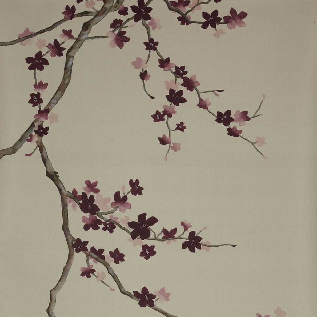 Обои ручная роспись Cherry Tree Special Colourway on Icefield dyed silk