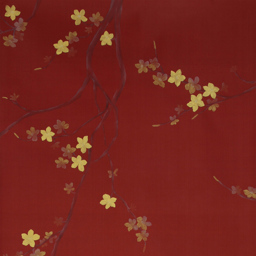 Обои ручная роспись Cherry Tree Special Colourway on Scarlet Lady dyed silk