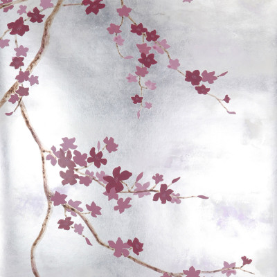Обои ручная роспись Cherry Tree Special Colourway on Sterling Silver gilded paper