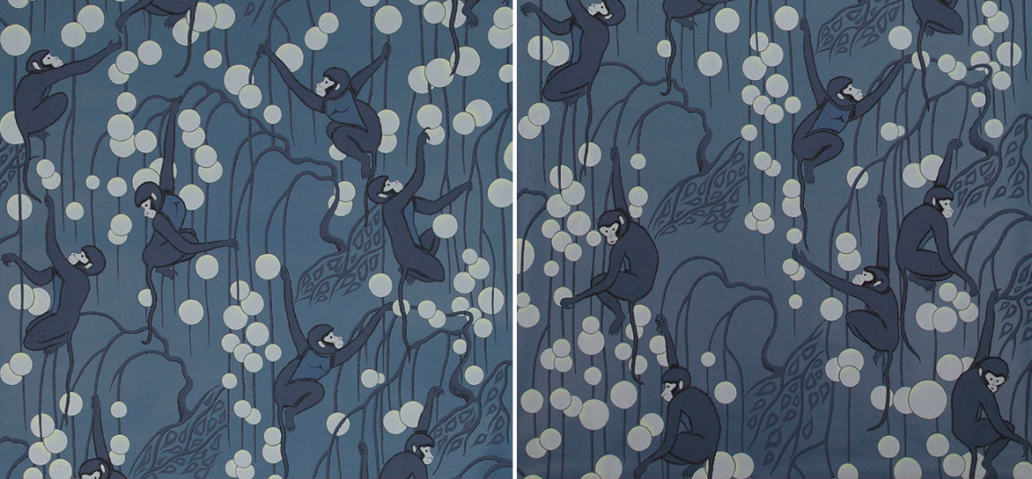 Обои ручная роспись Deco Monkeys Parisian Blue on dyed paper