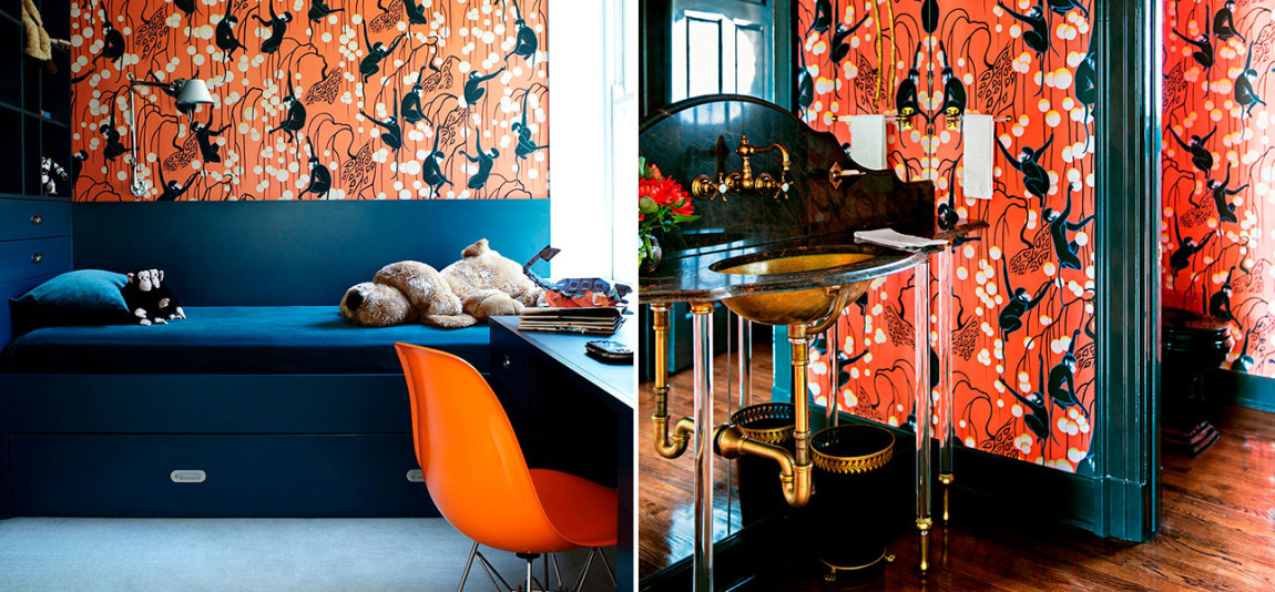 Обои ручная роспись Deco Monkeys Terracotta on dyed paper