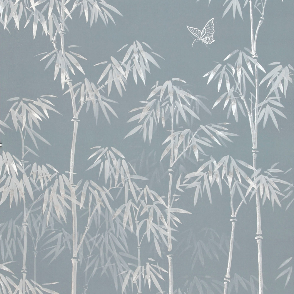 Обои ручная роспись Distant Bamboo Special Colourway on Azure Cobalt painted Xuan paper
