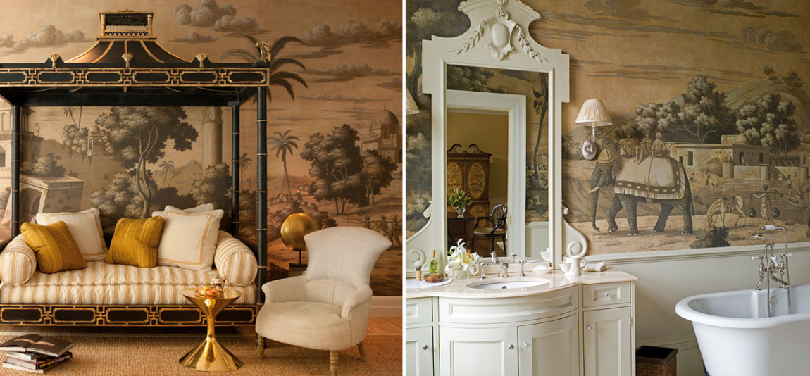 Обои ручная роспись Early Views of India Eau Forte on antique scenic Xuan paper