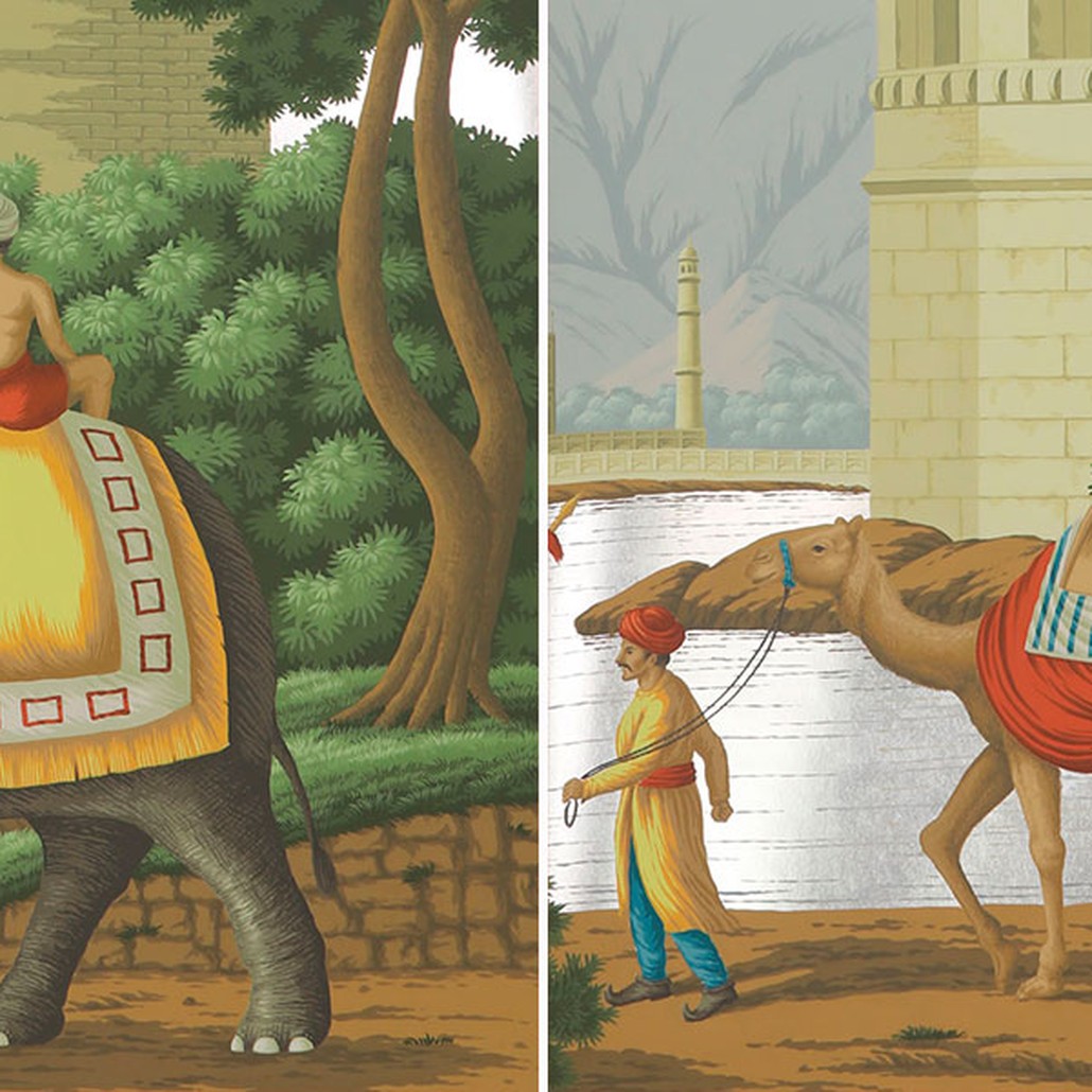 Обои ручная роспись Early Views of India Eden on Tarnished Silver gilded paper