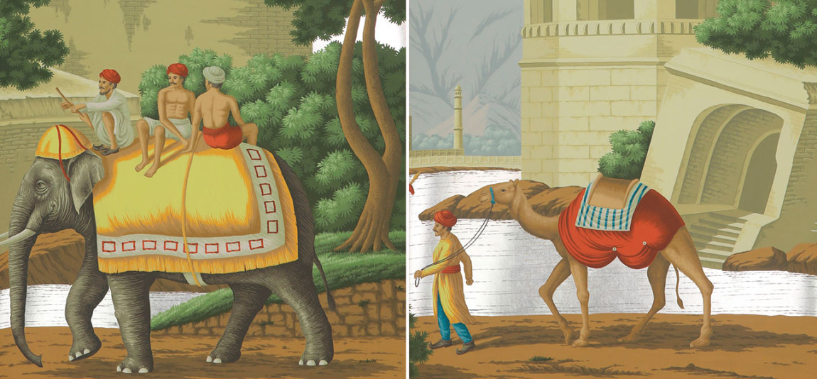 Обои ручная роспись Early Views of India Eden on Tarnished Silver gilded paper