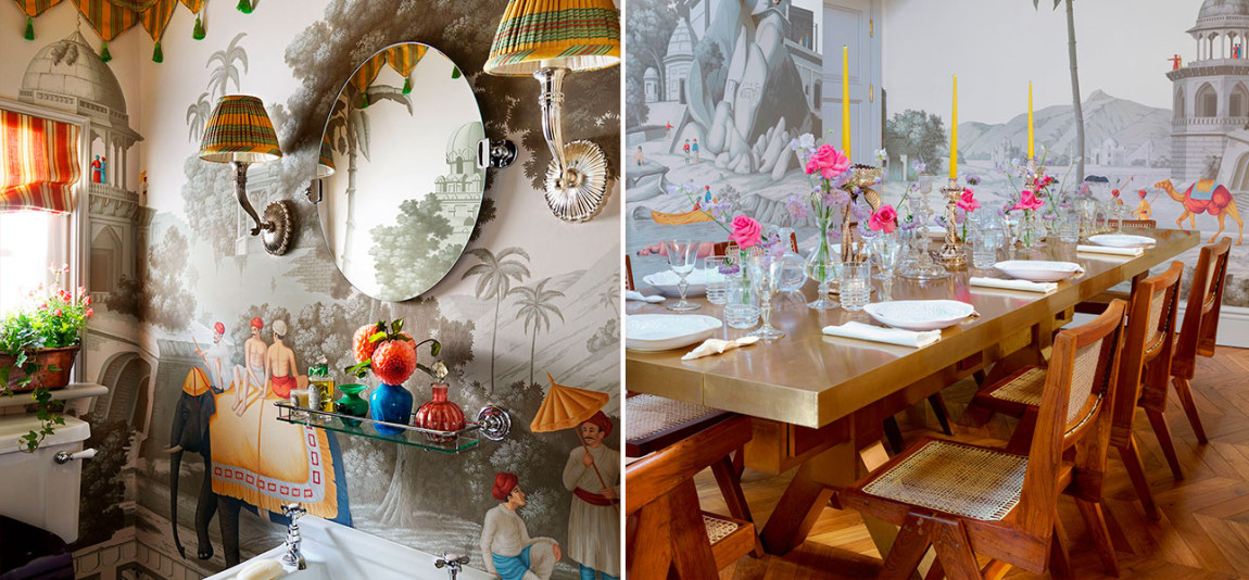 Обои ручная роспись Early Views of India Paille on Crystal Grey scenic paper