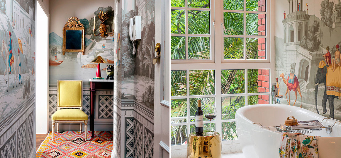 Обои ручная роспись Early Views of India Paille on Crystal Grey scenic paper