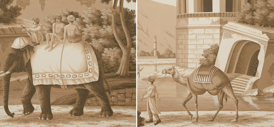 Обои ручная роспись Early Views of India Sepia on scenic paper