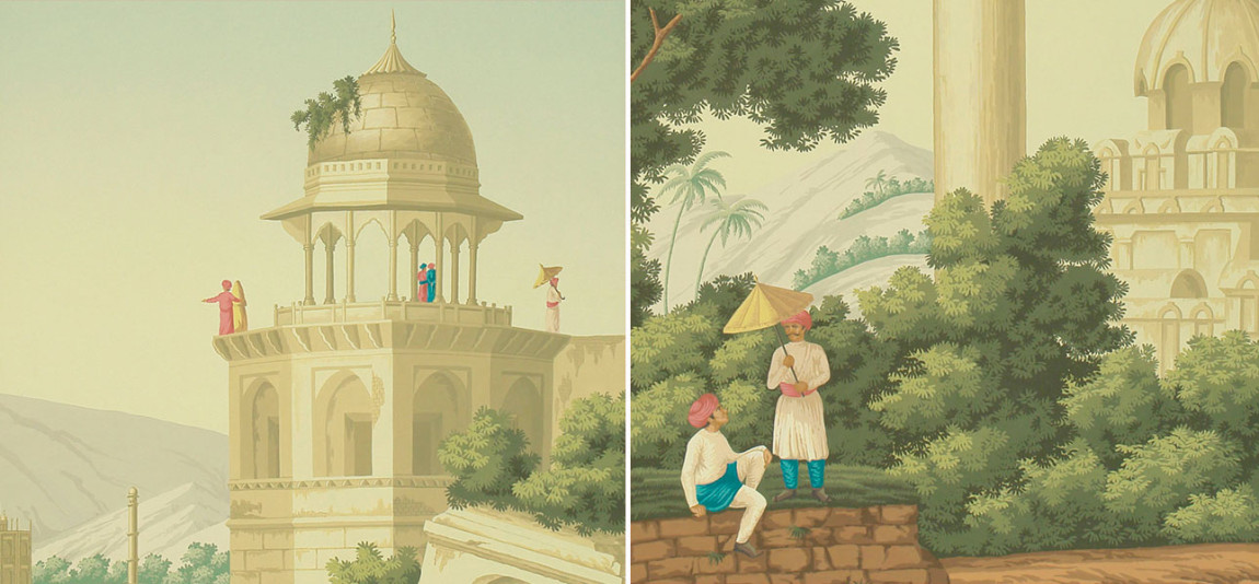 Обои ручная роспись Early Views of India Verdoyant on scenic paper