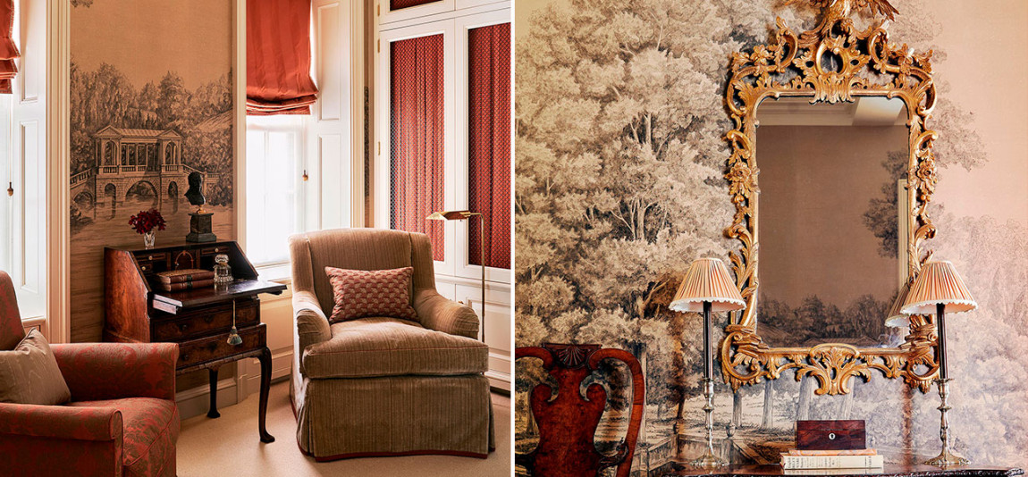 Обои ручная роспись English Landscape Special Colourway on brown painted Xuan paper