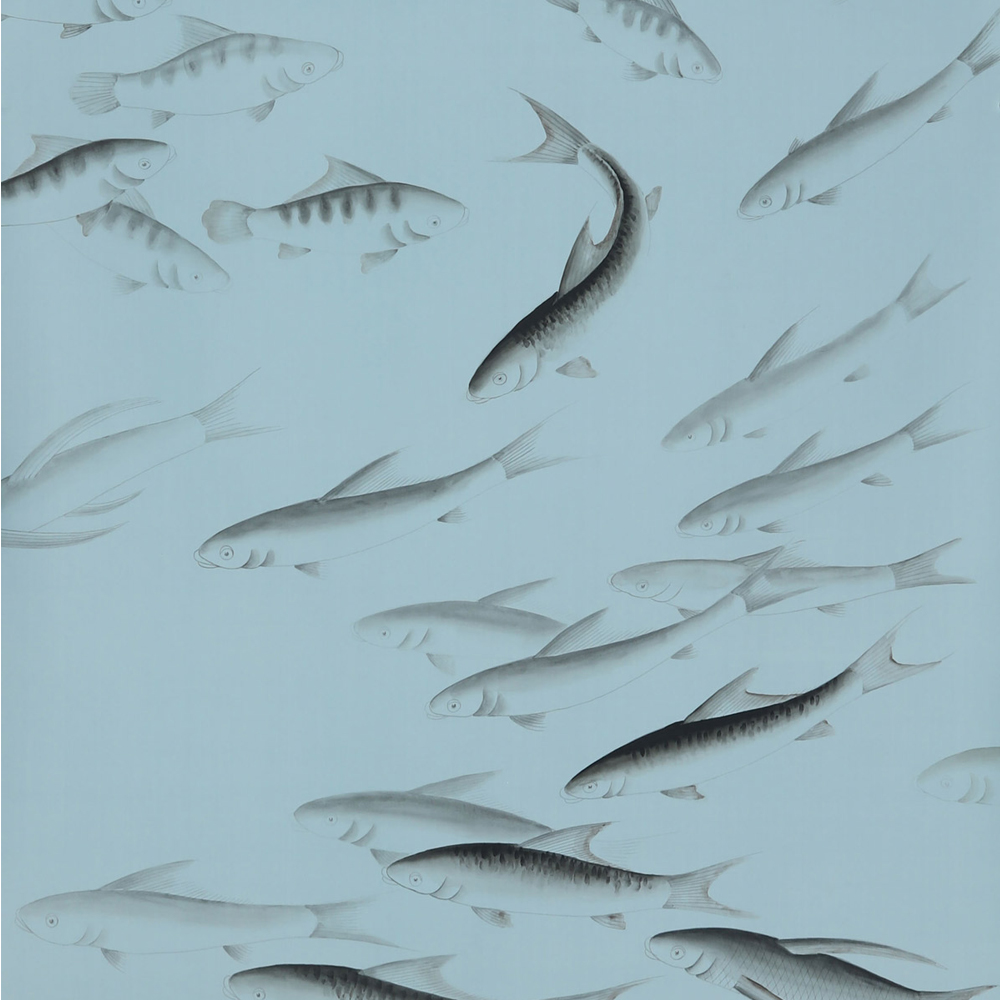 Обои ручная роспись Fishes Original colourway on Duck Egg dyed silk
