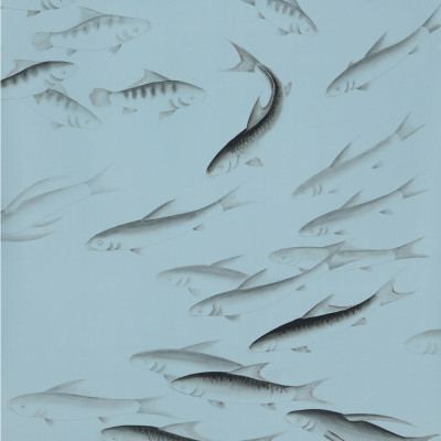 Обои ручная роспись Fishes Original colourway on Duck Egg dyed silk
