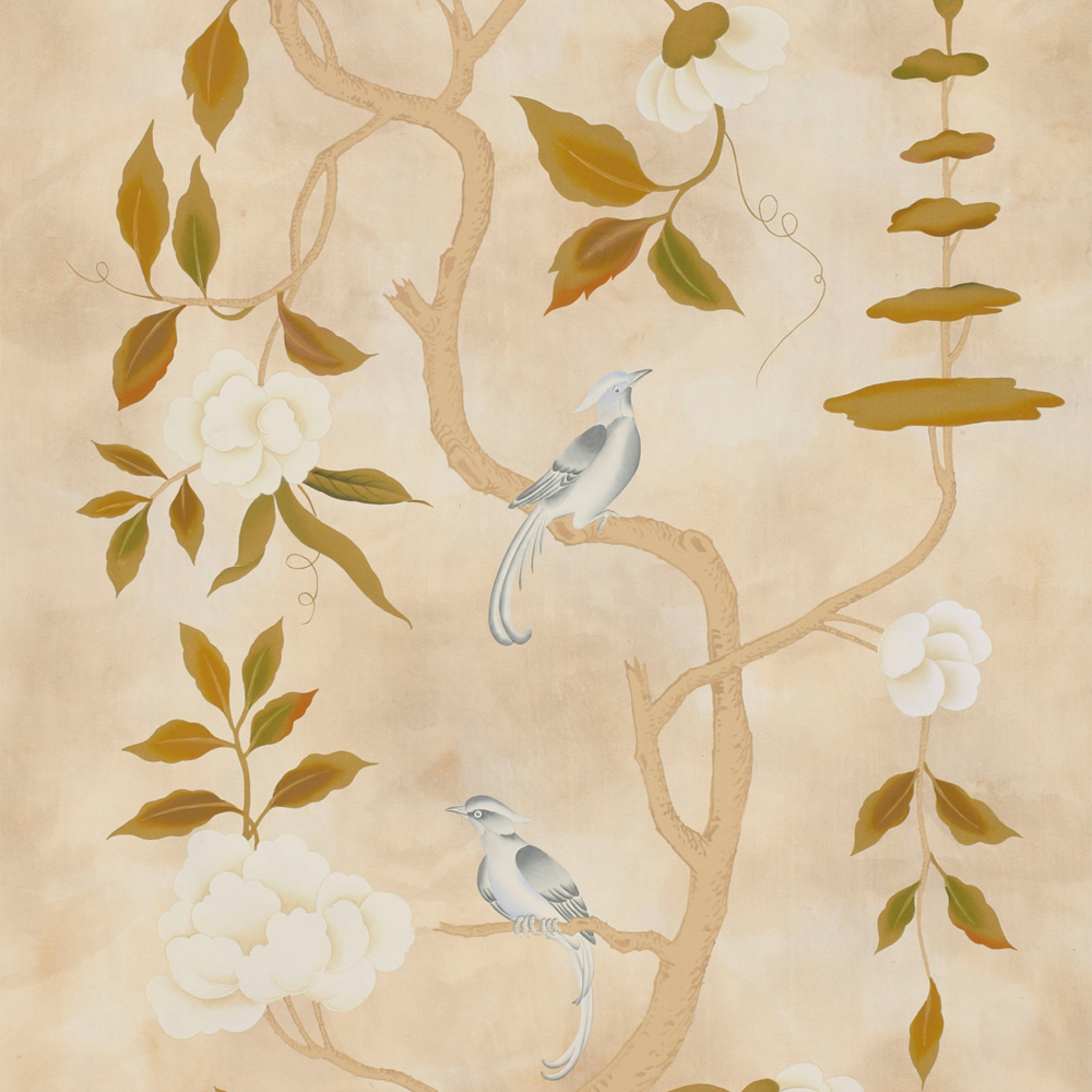 Обои ручная роспись Gustavian Tree of Life Special Colourway on Edo custom white painted silk