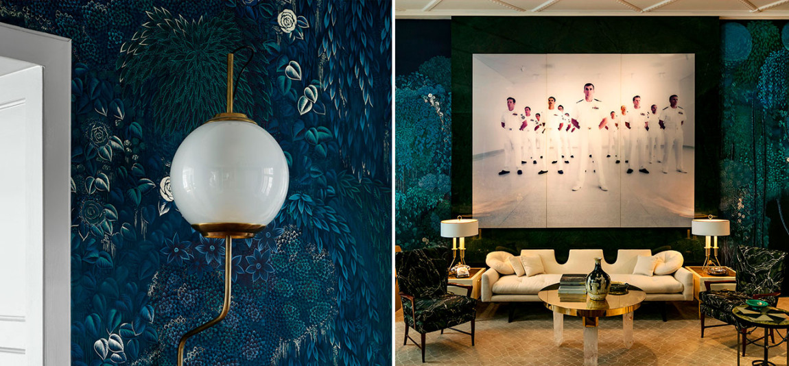 Обои ручная роспись Hippolyta’s Forest Original colourway on Empire Blue dyed silk