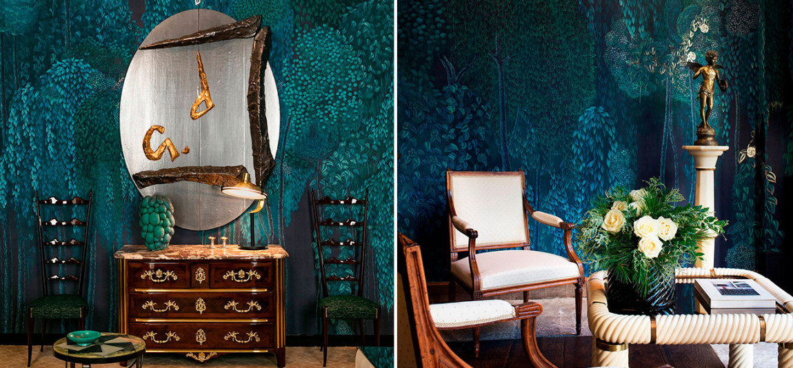 Обои ручная роспись Hippolyta’s Forest Original colourway on Empire Blue dyed silk