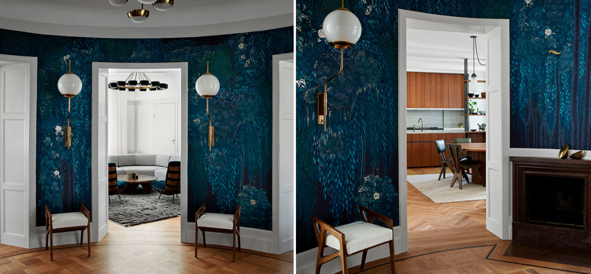 Обои ручная роспись Hippolyta’s Forest Original colourway on Empire Blue dyed silk