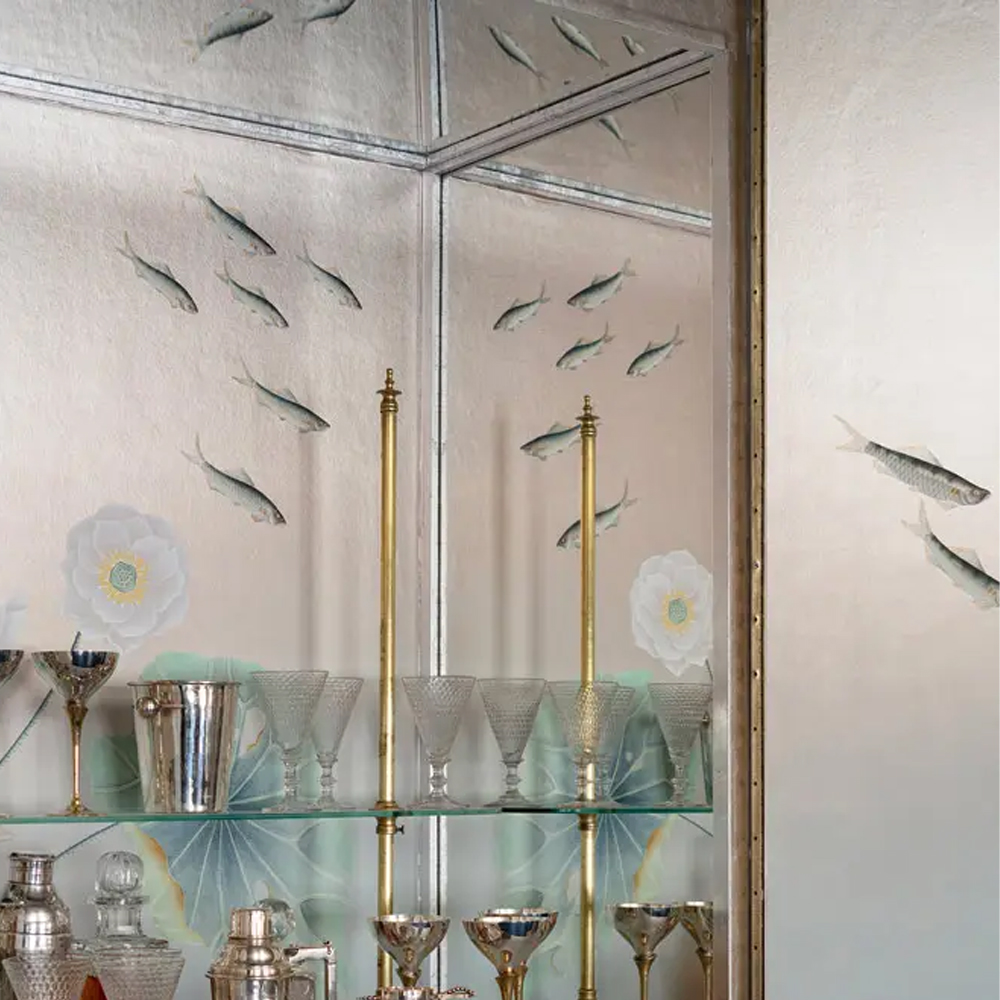 Обои ручная роспись Jakuchu Original colourway on Tarnished Silver gilded paper