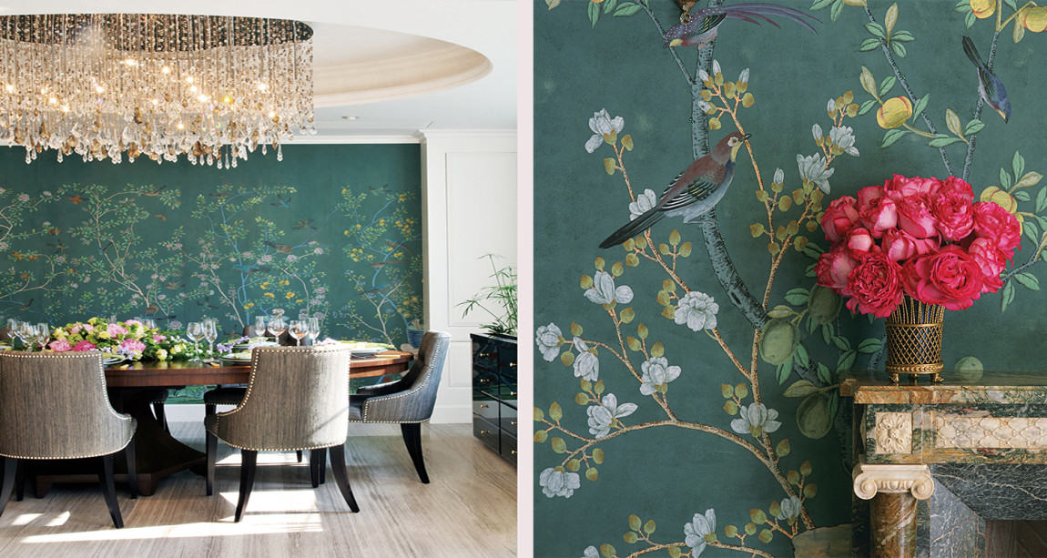 Обои ручная роспись Jardinieres & Citrus Trees Blue green