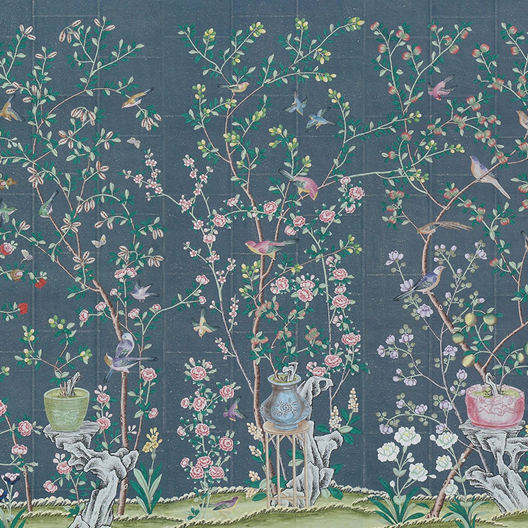 Обои ручная роспись Jardinieres & Citrus Trees Dark Blue