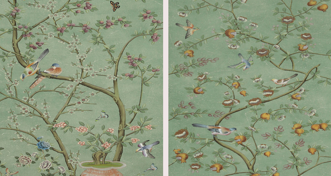 Обои ручная роспись Jardinieres & Citrus Trees Edo Turquoise