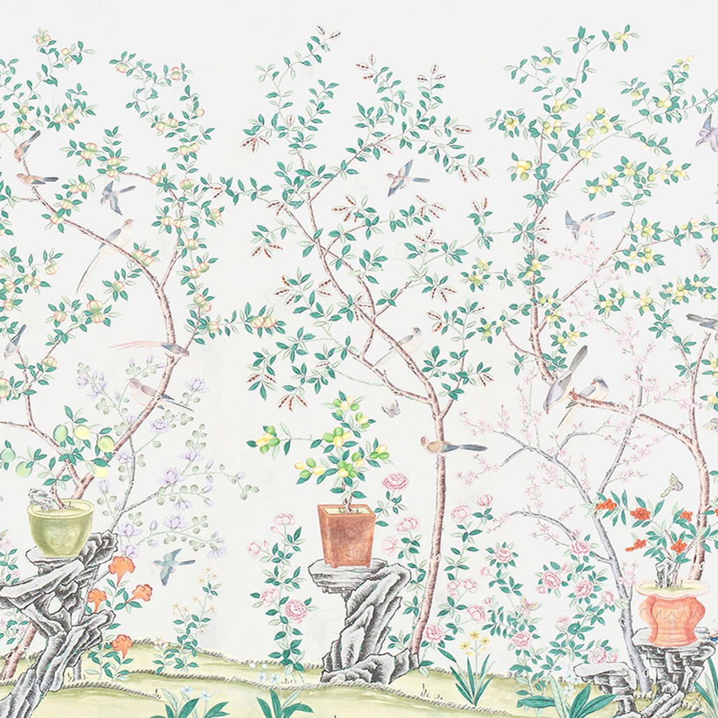 Обои ручная роспись Jardinieres & Citrus Trees Natural Mica