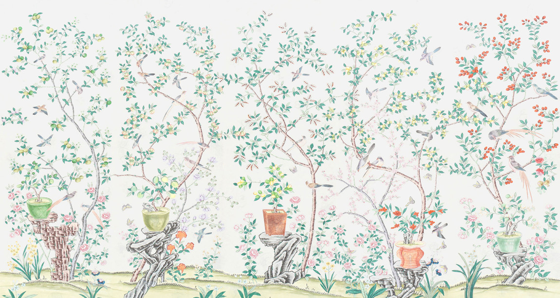 Обои ручная роспись Jardinieres & Citrus Trees Natural Mica