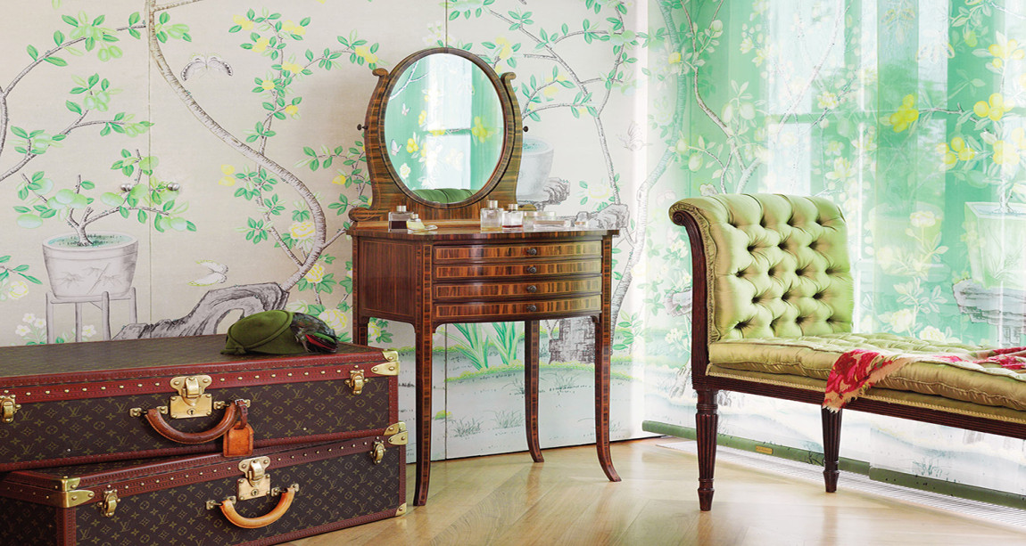 Обои ручная роспись Jardinieres & Citrus Trees Silver metallic