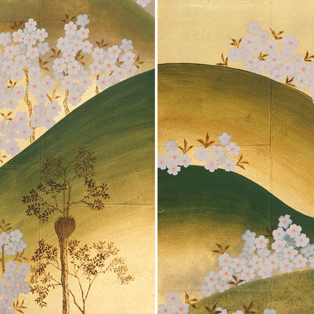 Обои ручная роспись Kiso Mountains Special Colourway on Deep Rich Gold gilded tea paper