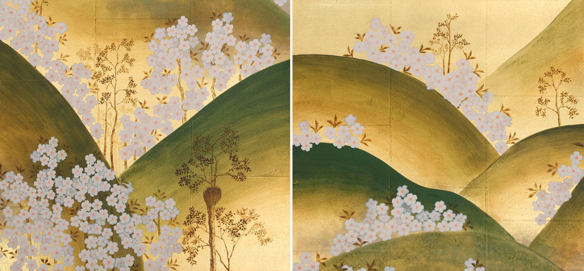 Обои ручная роспись Kiso Mountains Special Colourway on Deep Rich Gold gilded tea paper