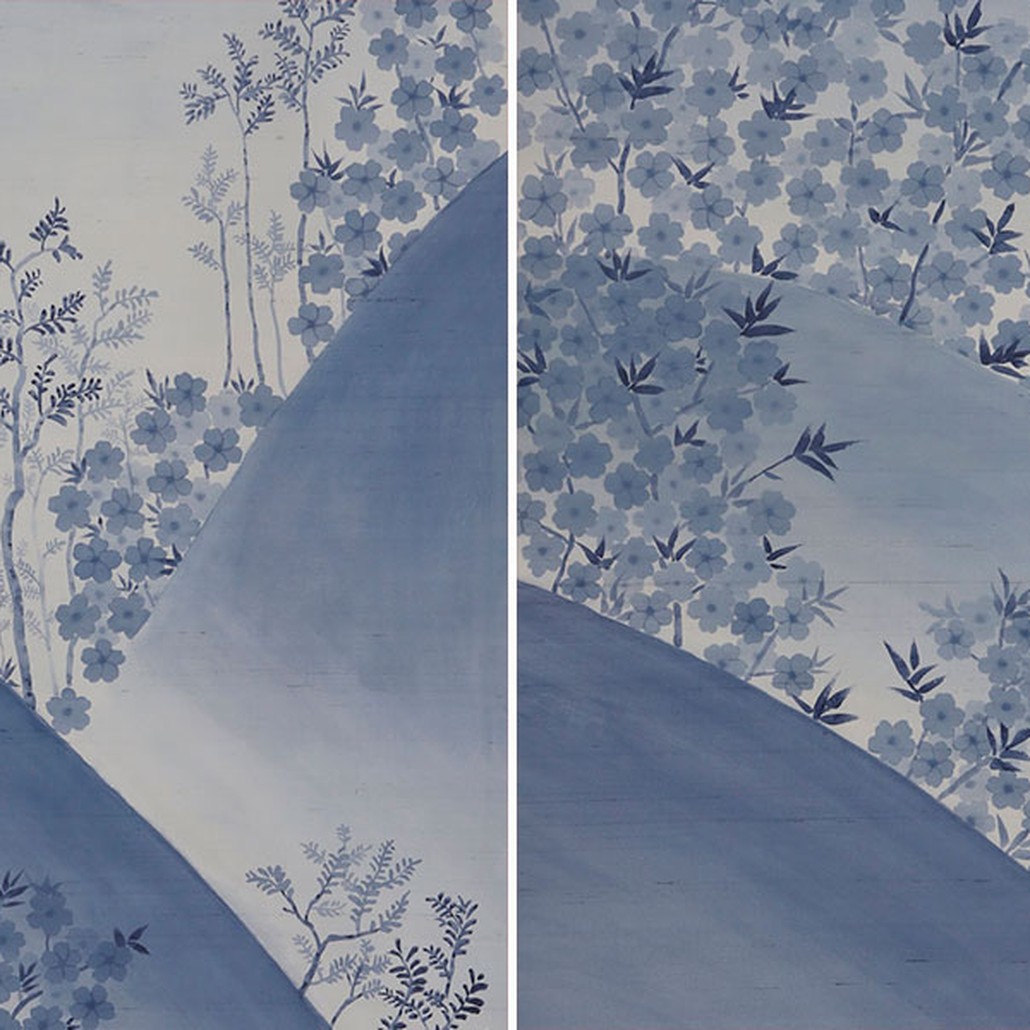 Обои ручная роспись Kiso Mountains Special Colourway on Lilac Hint slub silk